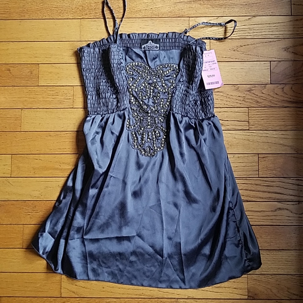NEW Silk gray beaded tank top/western trend ready!
